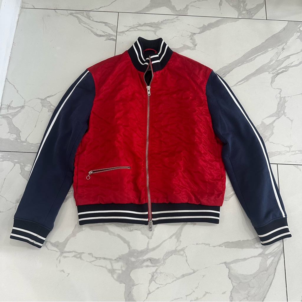 Kenzo Jacket Men Sz Mdium Red And Black Quilted Bomber Varsity Jacket Full Zip